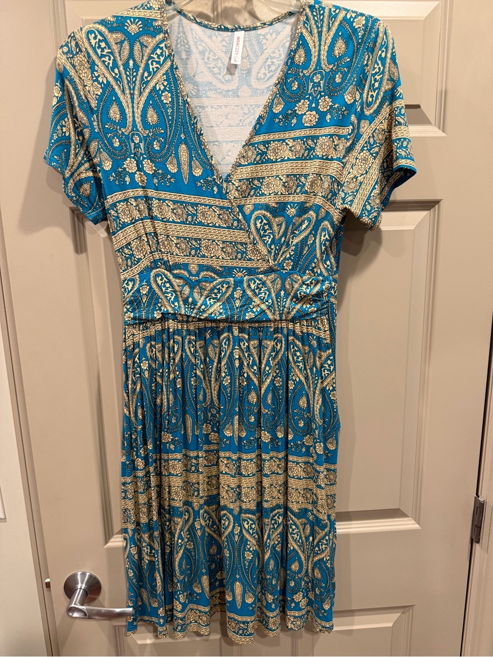 Amazon Teal and Gold Paisley Wrap-Style Womenβs Dress